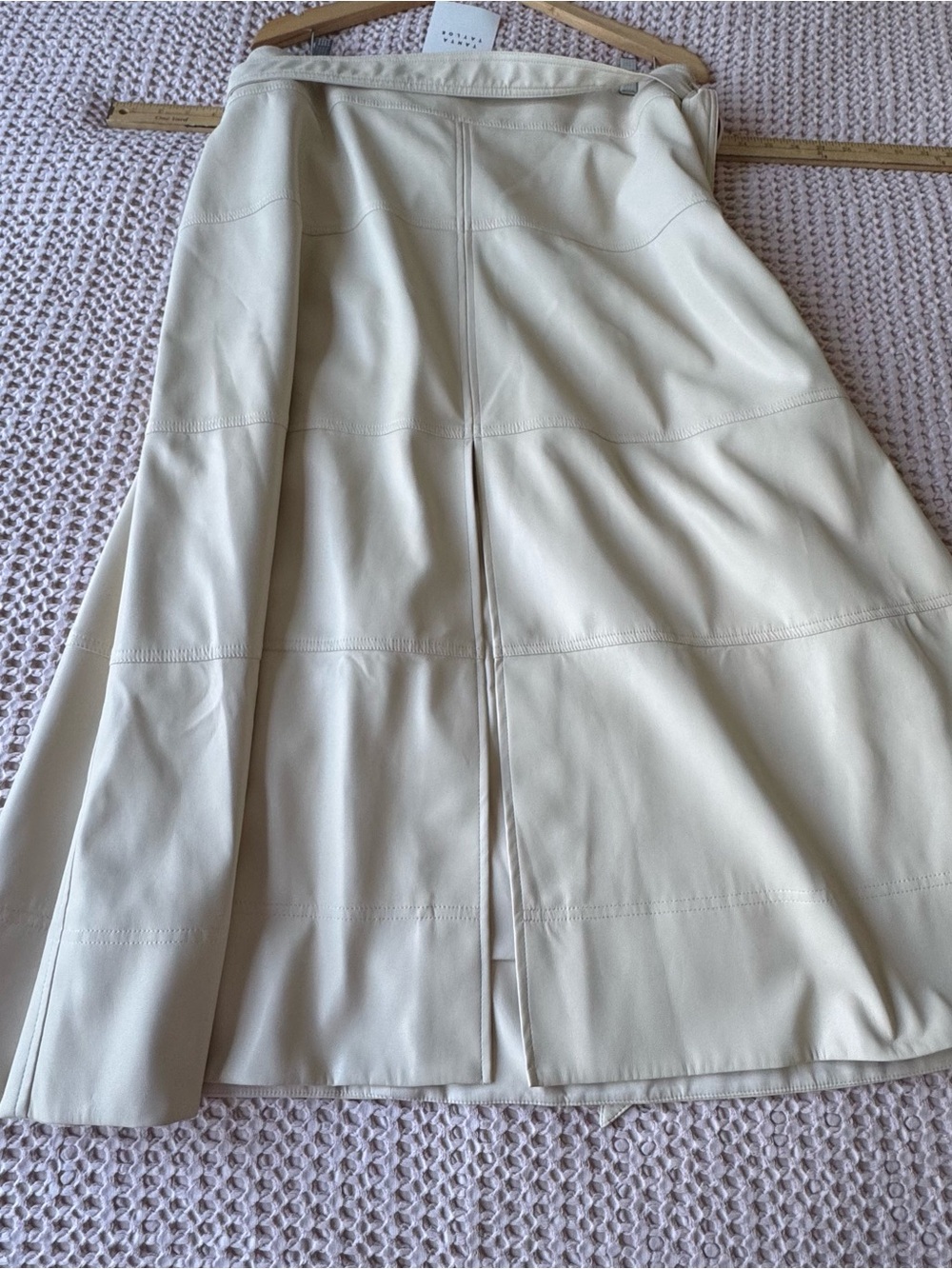 Tanya Taylor Hudson Midi Skirt Tie Belt Cream Faux Vegan Leather Size 16 NWT